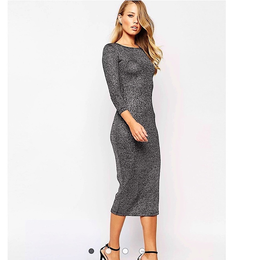 French Connection Silver Sparkly Bianca Lurex Midi Dress Women’s Size 4